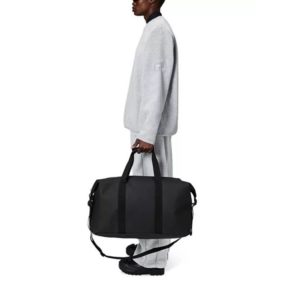 NWT RAINS Duffel Bag Black Waterproof Coated Weekender Travel Gym Modern